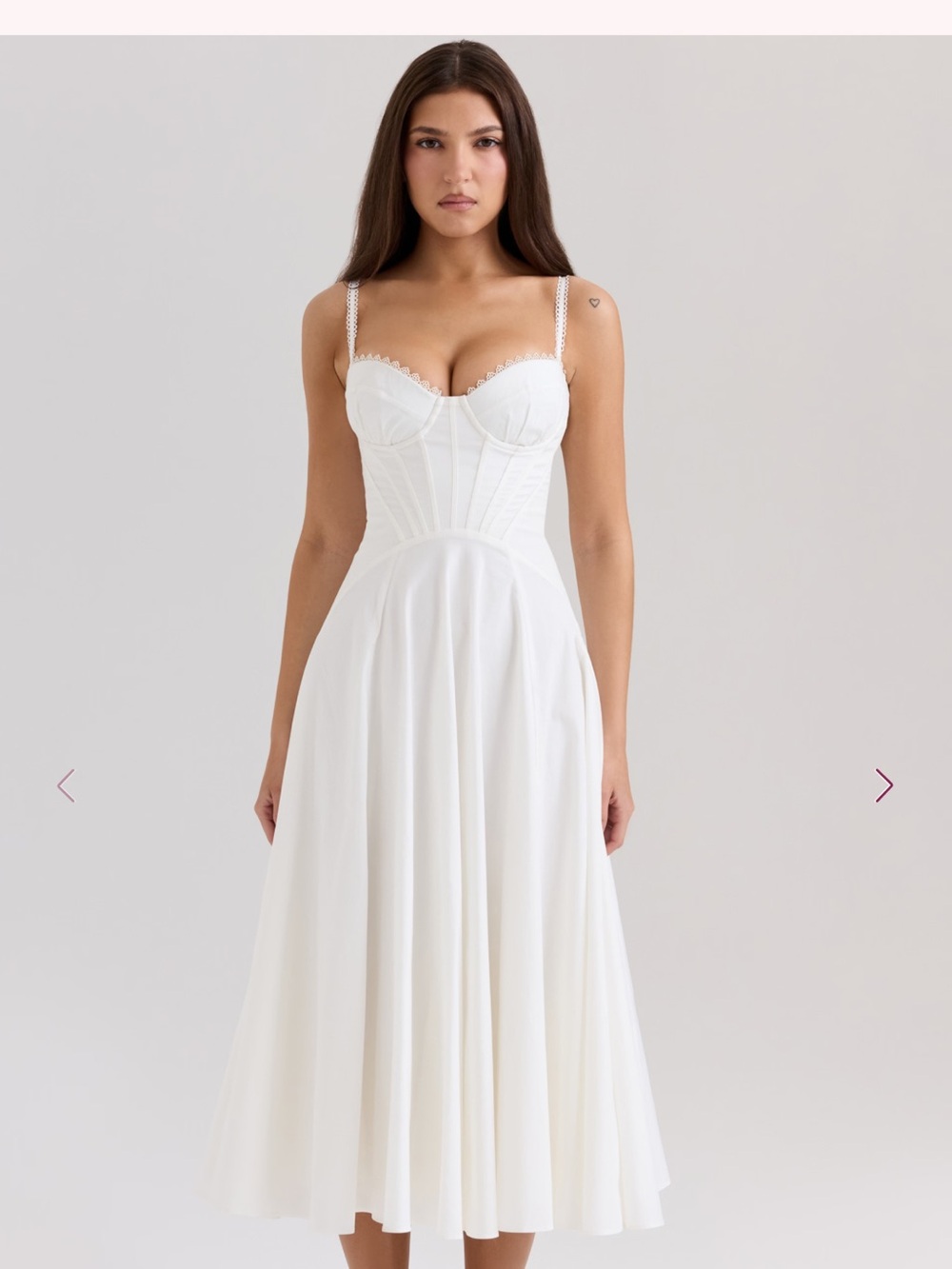 House of CB White Corseted Sweetheart Midi “Steffani” Dress